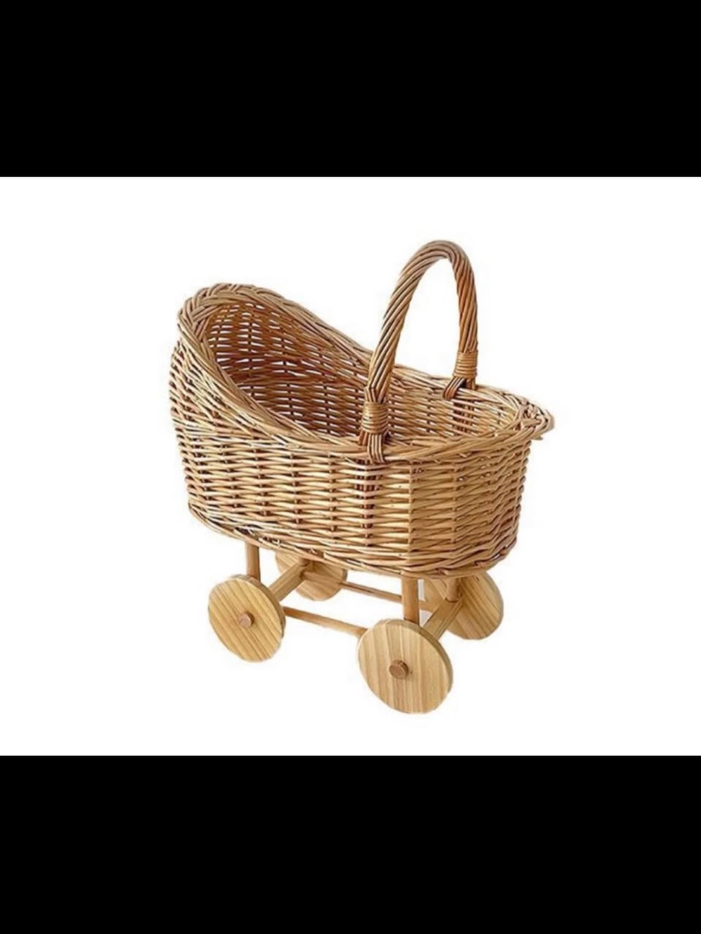 Natural Wicker Doll Pram - Brown